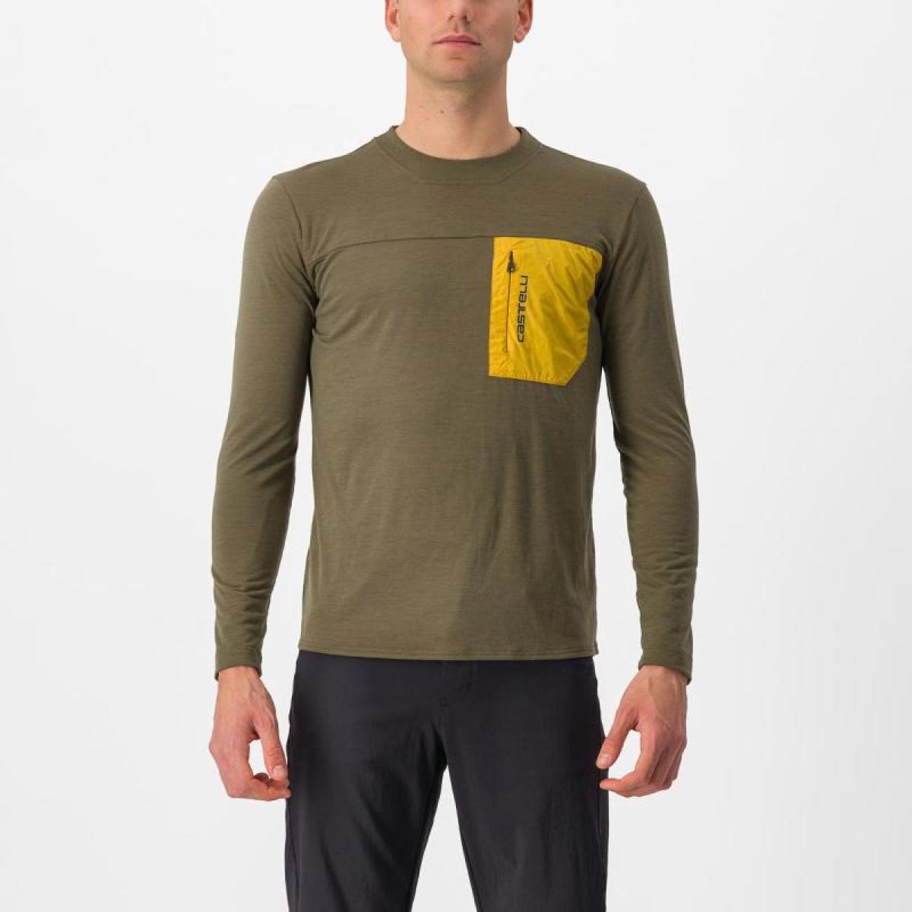CASTELLI Zimowa Koszulka Kolarska Z Długim Rękawem - UNLIMITED MERINO - Brązowy/żółty