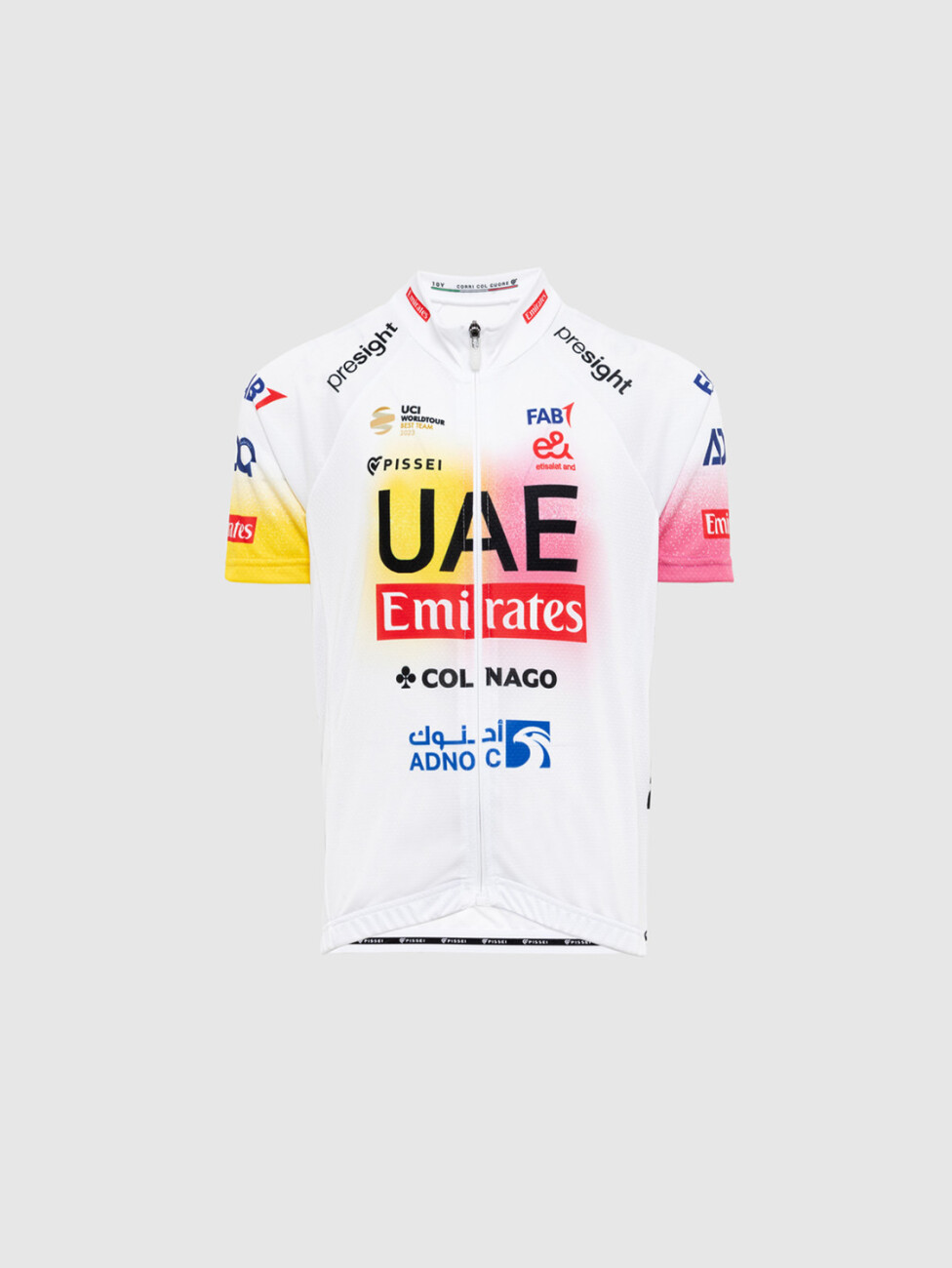 PISSEI Koszulka Kolarska Z Krótkim Rękawem - UAE TEAM EMIRATES REPLICA - GIRO + TOUR 24 JR - Biały/różowy/żółty