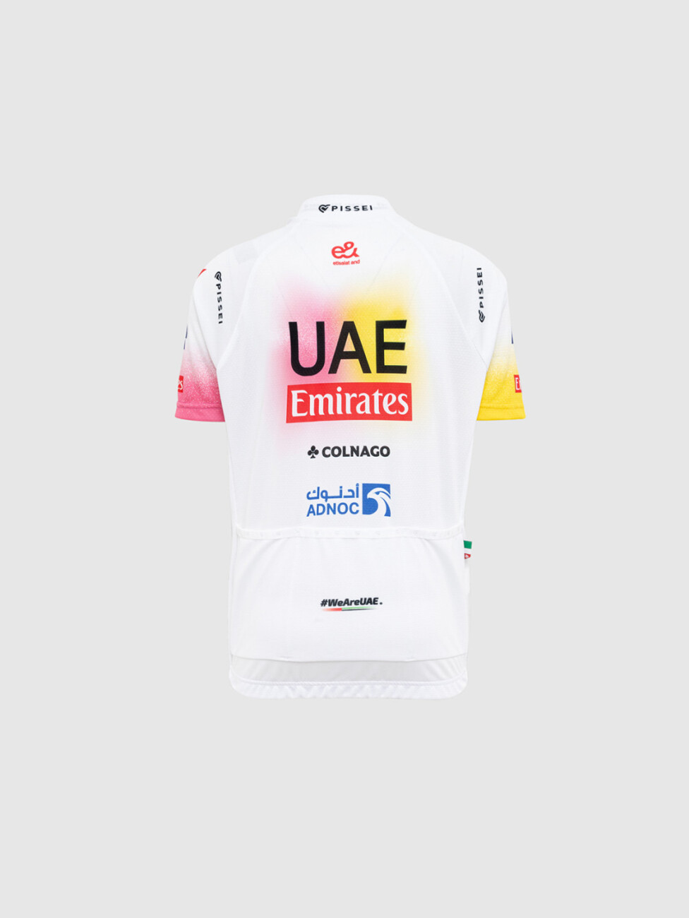 PISSEI Koszulka Kolarska Z Krótkim Rękawem - UAE TEAM EMIRATES REPLICA - GIRO + TOUR 24 JR - Biały/różowy/żółty