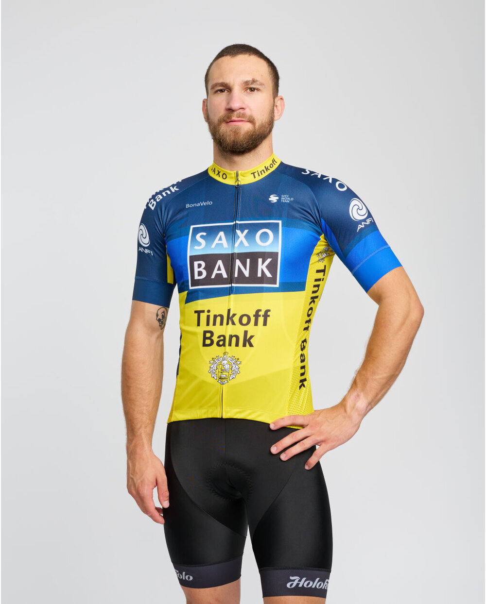 BONAVELO Krótka Koszulka Kolarska I Spodenki - SAXO BANK TINKOFF - żółty/niebieski/czarny