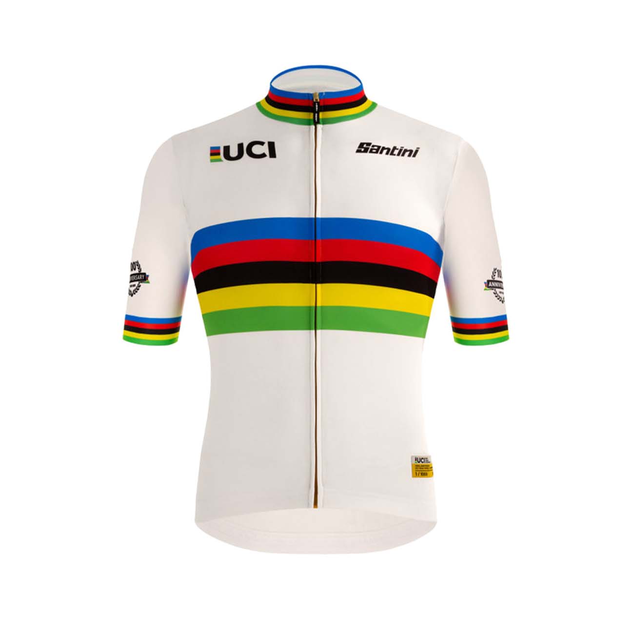 SANTINI Koszulka Kolarska Z Krótkim Rękawem - UCI WORLD 100 GOLD - Tęczowy/biały