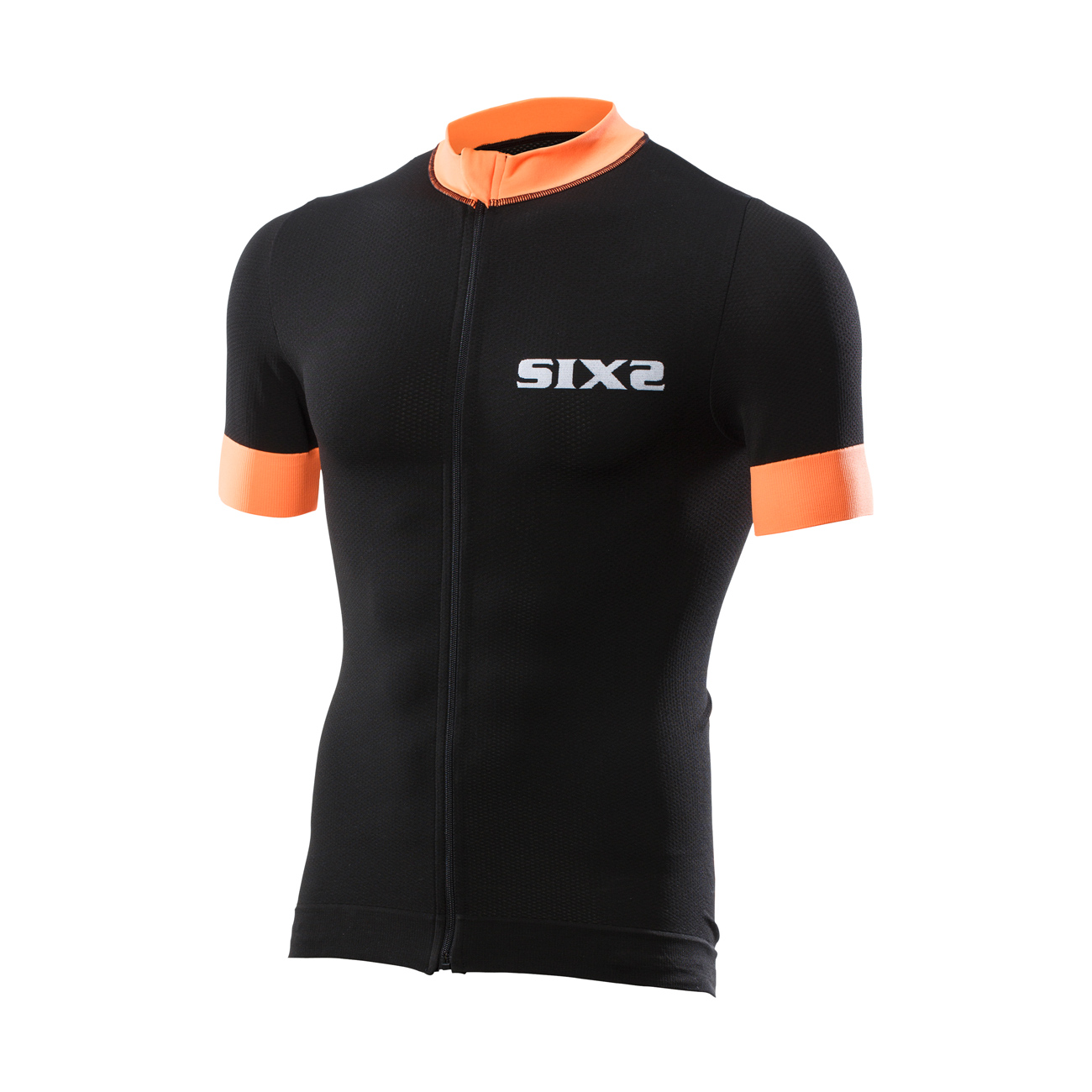SIX2 Koszulka Kolarska Z Krótkim Rękawem - BIKE3 STRIPES - Czarny/pomarańczowy